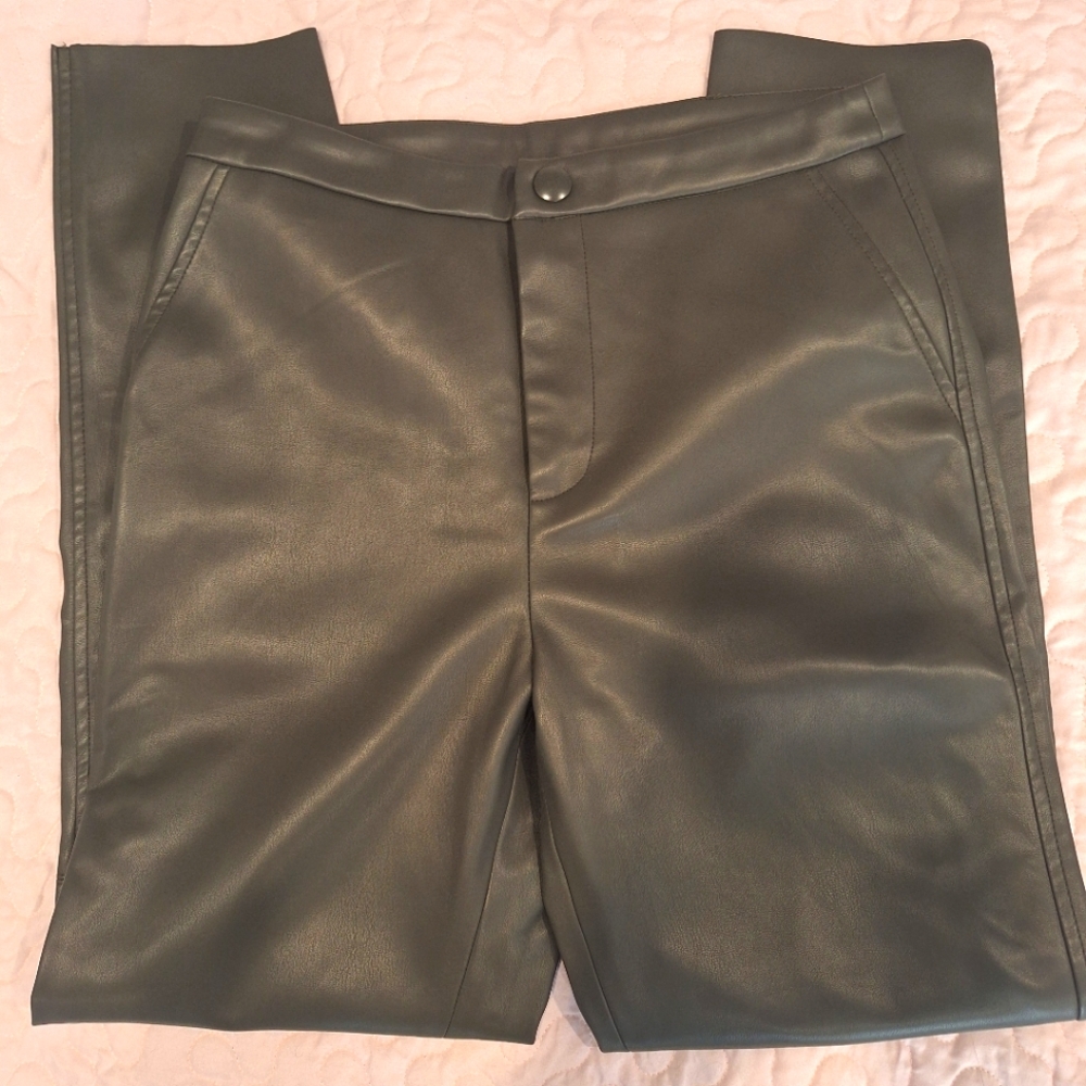 Truth by Republic Leather Like Deep Olive Pants